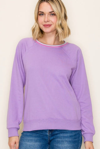 Lilac Varsity Cozy Terry Sweatshirt - 140 Sweatshirts + Sweaters - The Farmhouse