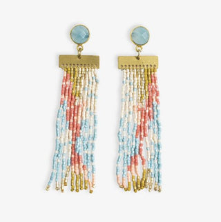 Lilah Semi - Precious Stone Post With Organic Shapes Beaded Fringe Earrings - Amalfi - The Farmhouse