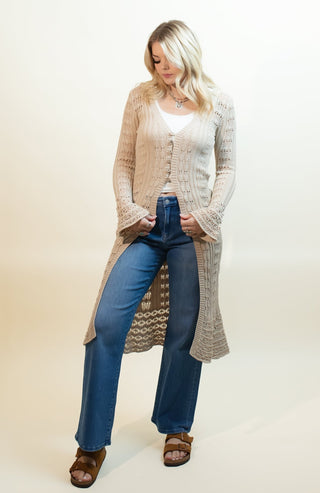 LISTICLE Women's Hayride Crochet Cardigan, Taupe - 150 Kimonos + Cardigans - The Farmhouse