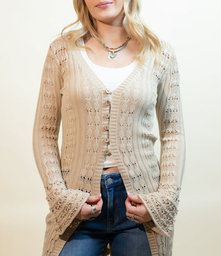 LISTICLE Women's Hayride Crochet Cardigan, Taupe - 150 Kimonos + Cardigans - The Farmhouse