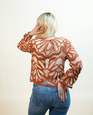 LISTICLE Women's Pumpkin Spice & Lace Top - 110 Blouses - The Farmhouse