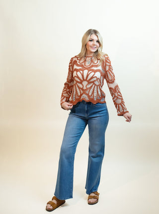 LISTICLE Women's Pumpkin Spice & Lace Top - 110 Blouses - The Farmhouse
