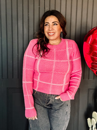 Love Lane Plaid Sweater, Pink - The Farmhouse