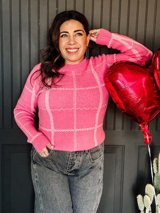 Love Lane Plaid Sweater, Pink - The Farmhouse