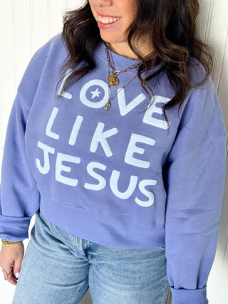 Love Like Jesus Cozy Crop Sweatshirt, Periwinkle - 140 Sweatshirts + Sweaters - The Farmhouse
