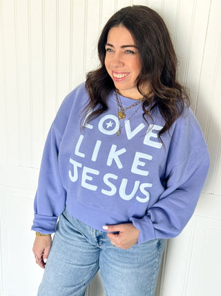 Love Like Jesus Cozy Crop Sweatshirt, Periwinkle - 140 Sweatshirts + Sweaters - The Farmhouse