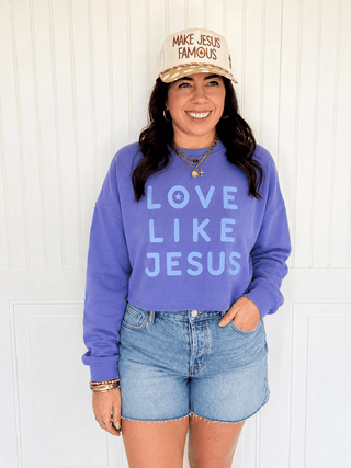 Love Like Jesus Cozy Crop Sweatshirt, Periwinkle - 140 Sweatshirts + Sweaters - The Farmhouse