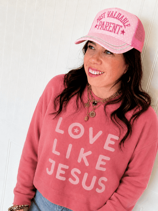 Love Like Jesus Cozy Crop Sweatshirt, Pink - 140 Sweatshirts + Sweaters - The Farmhouse