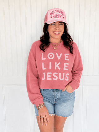Love Like Jesus Cozy Crop Sweatshirt, Pink - 140 Sweatshirts + Sweaters - The Farmhouse