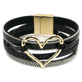 Lovers Embrace Heart Multi - Strand Magnetic Bracelet, Black - The Farmhouse