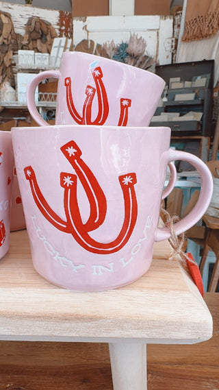 Lucky in Love Western Horseshoe Mug, Pink - The Farmhouse