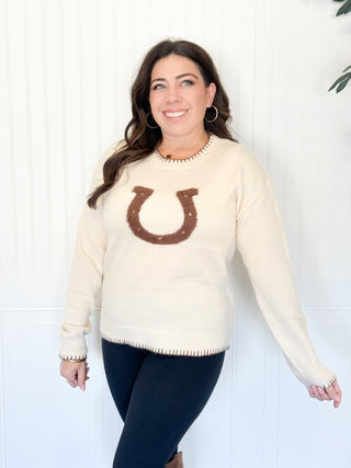 Lucky Stitches Horseshoe Sweater - 160 Outerwear - The Farmhouse