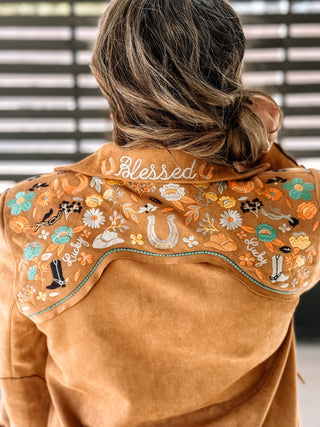 Lucky Trails Western Boho Suede Embroidered Blazer, Camel - The Farmhouse