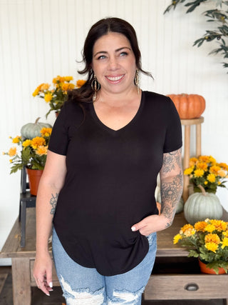 Luxe Jersey V - Neck Top, Black - 130 Basics - The Farmhouse
