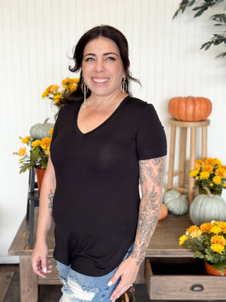 Luxe Jersey V - Neck Top, Black - 130 Basics - The Farmhouse