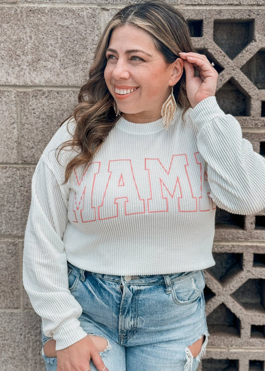 MAMA Graphic Ribbed Pullover Sweater - Ivory - The Farmhouse