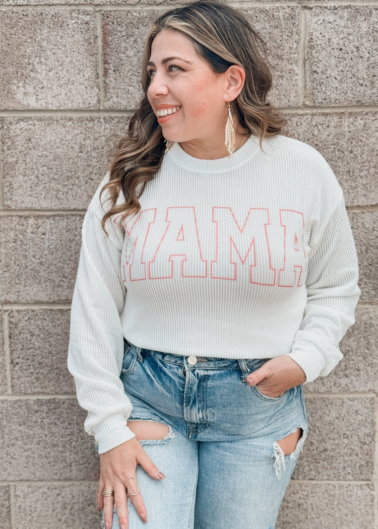 MAMA Graphic Ribbed Pullover Sweater - Ivory - The Farmhouse