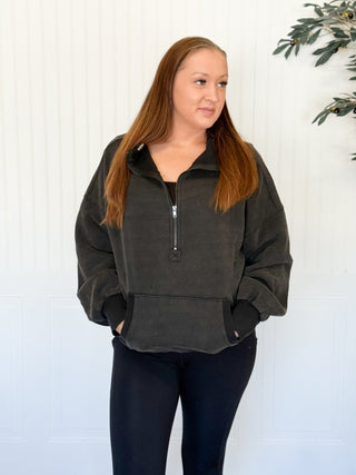 Maple Canyon Half Zip Hoodie - Black - 140 Sweatshirts + Sweaters - The Farmhouse