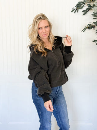 Maple Canyon Half Zip Hoodie - Black - 140 Sweatshirts + Sweaters - The Farmhouse
