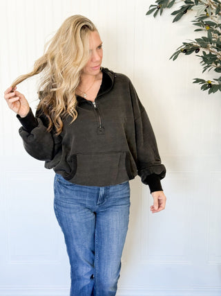 Maple Canyon Half Zip Hoodie - Black - 140 Sweatshirts + Sweaters - The Farmhouse
