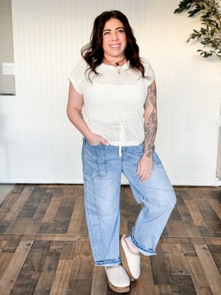 Marisol Open - Knit Fishnet Sweater, Cream - 100 Casual Tops - The Farmhouse