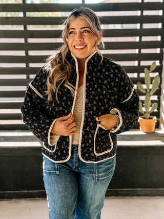 Meadow Bloom Boho Western Quilted Jacket, Black - The Farmhouse