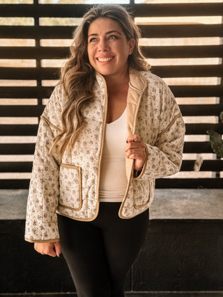 Meadow Bloom Boho Western Quilted Jacket, Cream - The Farmhouse