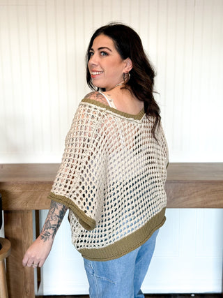 Meadow Bloom Sleeveless Crochet Sweater Top, Beige/Olive - 100 Casual Tops - The Farmhouse
