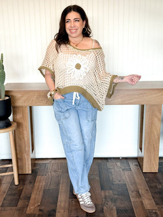 Meadow Bloom Sleeveless Crochet Sweater Top, Beige/Olive - 100 Casual Tops - The Farmhouse