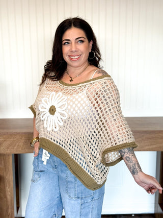 Meadow Bloom Sleeveless Crochet Sweater Top, Beige/Olive - 100 Casual Tops - The Farmhouse