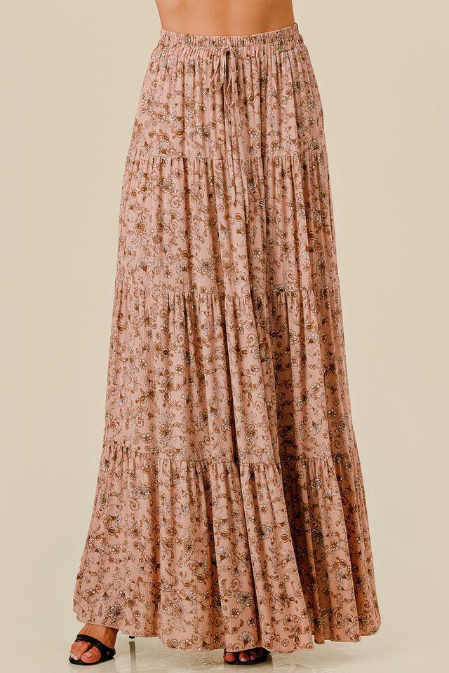 Meadow Dance Paisley Print Tiered Maxi Skirt - Sandstone - The Farmhouse