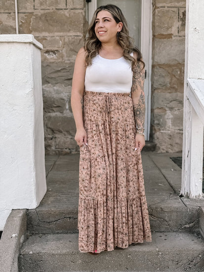 Meadow Dance Paisley Print Tiered Maxi Skirt - Sandstone - The Farmhouse