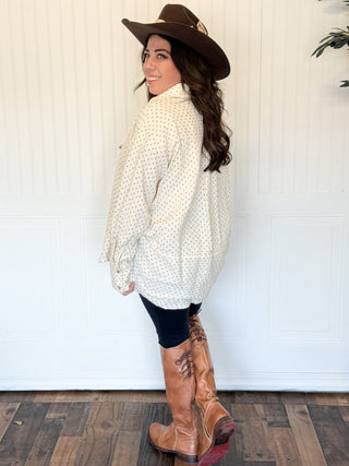 Meadow Mist Floral Gauze Button Up Shirt, Cream - 160 Outerwear - The Farmhouse