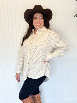 Meadow Mist Floral Gauze Button Up Shirt, Cream - 160 Outerwear - The Farmhouse