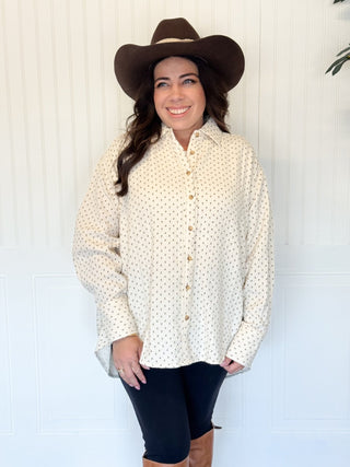 Meadow Mist Floral Gauze Button Up Shirt, Cream - 160 Outerwear - The Farmhouse