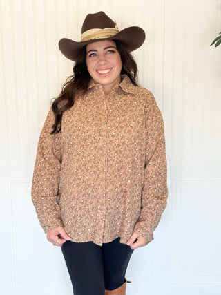 Meadow Mist Floral Gauze Button Up Shirt, Taupe - 100 Casual Tops - The Farmhouse