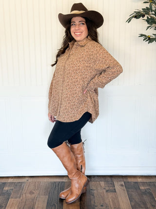 Meadow Mist Floral Gauze Button Up Shirt, Taupe - 100 Casual Tops - The Farmhouse