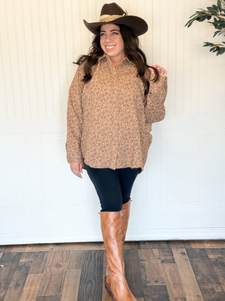 Meadow Mist Floral Gauze Button Up Shirt, Taupe - 100 Casual Tops - The Farmhouse