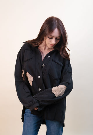 Meadow Patch Balloon Sleeve Shacket Top, Black - 160 Outerwear - The Farmhouse