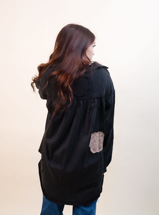 Meadow Patch Balloon Sleeve Shacket Top, Black - 160 Outerwear - The Farmhouse