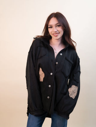 Meadow Patch Balloon Sleeve Shacket Top, Black - 160 Outerwear - The Farmhouse