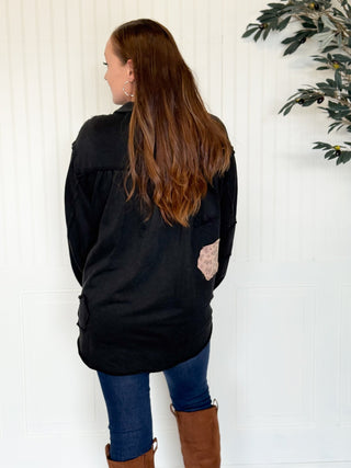 Meadow Patch Balloon Sleeve Shacket Top, Black - 160 Outerwear - The Farmhouse