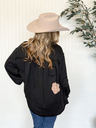 Meadow Patch Balloon Sleeve Shacket Top, Black - 160 Outerwear - The Farmhouse