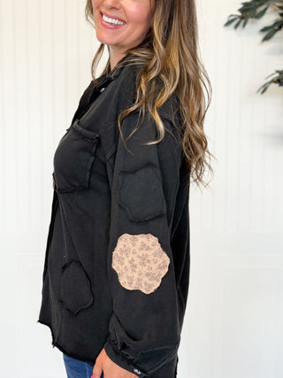 Meadow Patch Balloon Sleeve Shacket Top, Black - 160 Outerwear - The Farmhouse