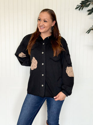 Meadow Patch Balloon Sleeve Shacket Top, Black - 160 Outerwear - The Farmhouse