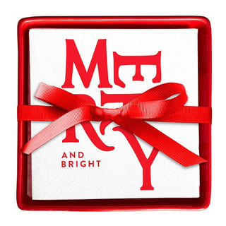 Merry and Bright Ceramic Napkin Tray Set - 430 Holiday Decor - The Farmhouse