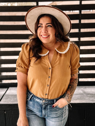 Mesa Bloom Boho Western Crochet Blouse, Caramel - The Farmhouse