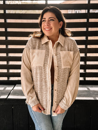 Mesa Trails Boho Western Tweed Corduroy Shacket, Cream - The Farmhouse