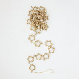 Gold beaded star garland with glass beads, metal stars and faux pearls