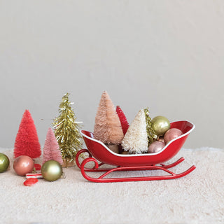 Alternate view of festive red and white metal sleigh soap dish